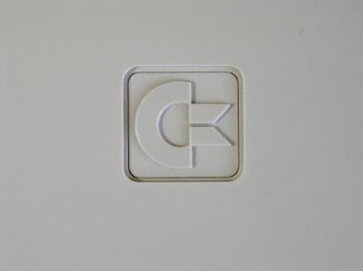 Close-up photo of the Commodore Logo on the 1541
